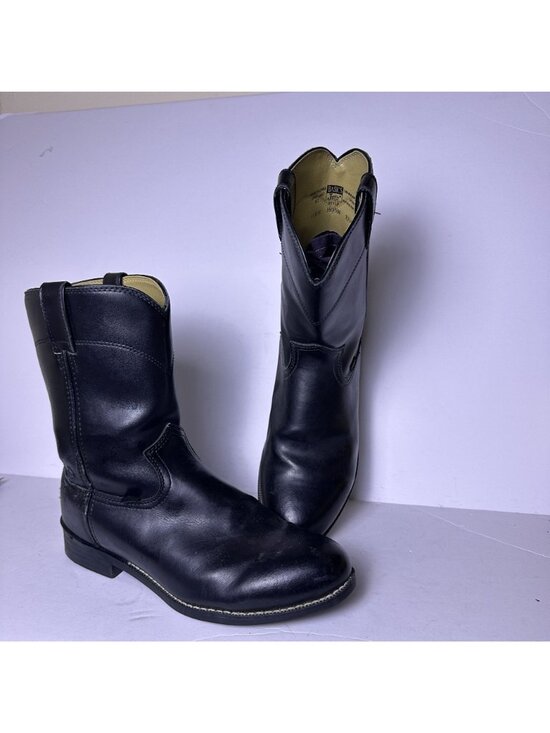 Justin Basic Leather Western Roper Boots Shoes Men Sz 11EE Black Cowboy Wear main image 6